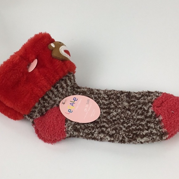 Sock Monkey Fuzzy Socks Women’s 9-11 NWT - Picture 3 of 6